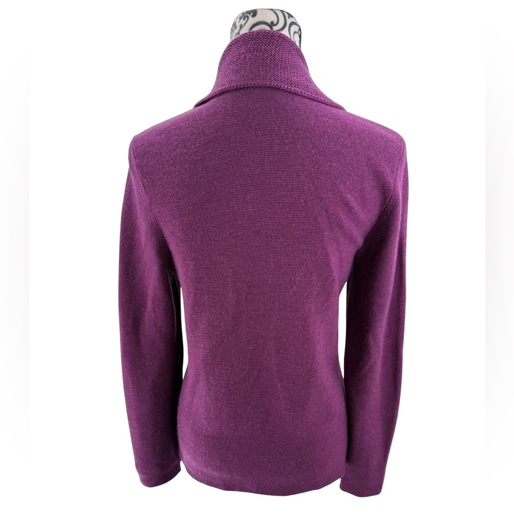 Eileen Fisher Open-Front Merino Wool Cardigan Purple Shawl-Collar Sweater S - Picture 4 of 11